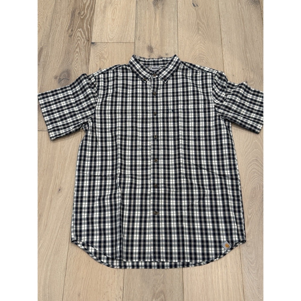 Carhartt Midweight Relaxed Fit Short Sleeve Paid Button Up‎ Shirt Mens Lg Blue